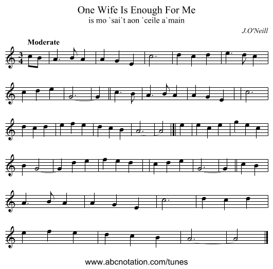 One Wife Is Enough For Me - staff notation