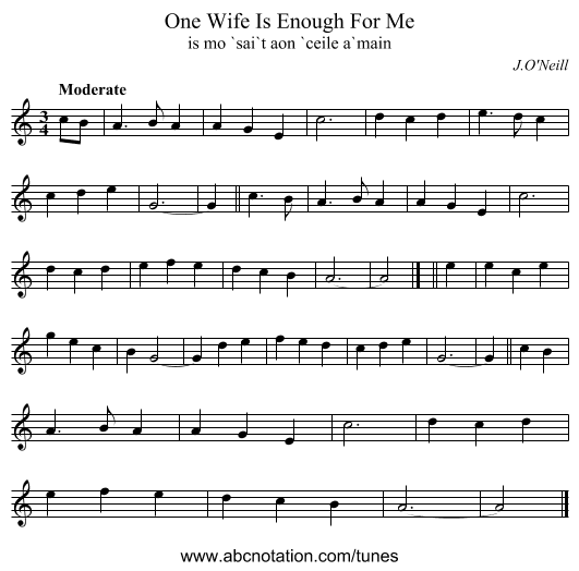 One Wife Is Enough For Me - staff notation
