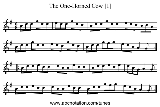 One-Horned Cow [1], The - staff notation