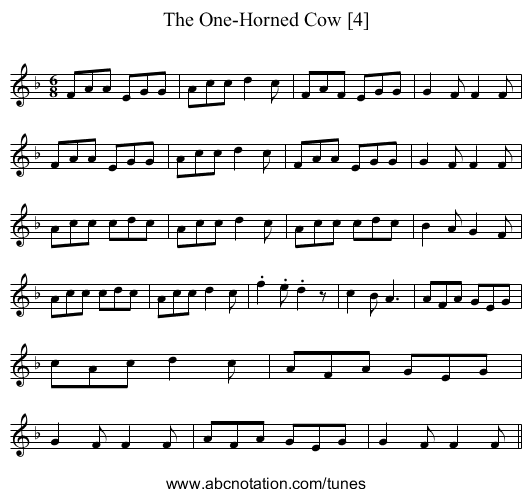 One-Horned Cow [4], The - staff notation