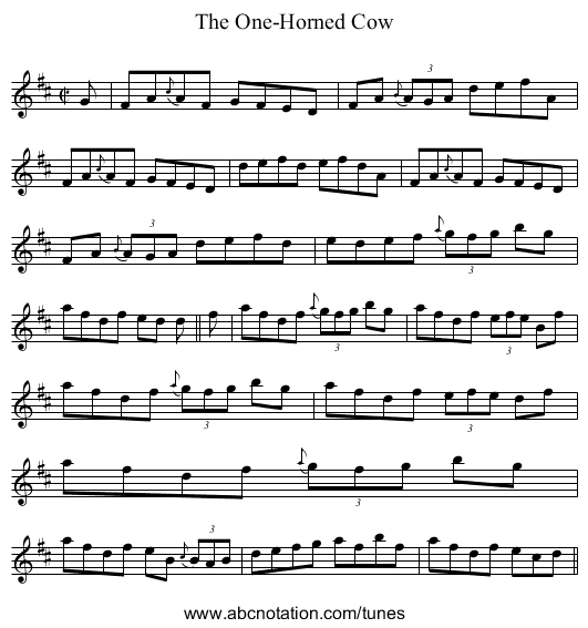 One-Horned Cow, The - staff notation