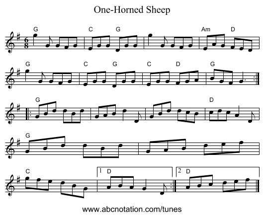 One-Horned Sheep - staff notation