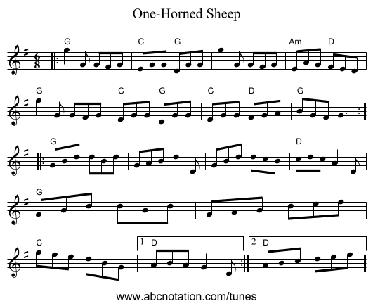 One-Horned Sheep - staff notation