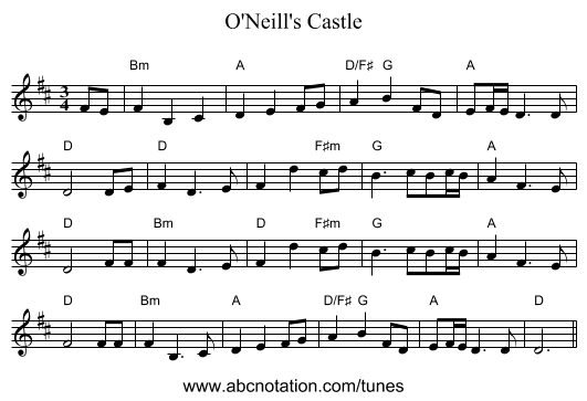 O'Neill's Castle - staff notation