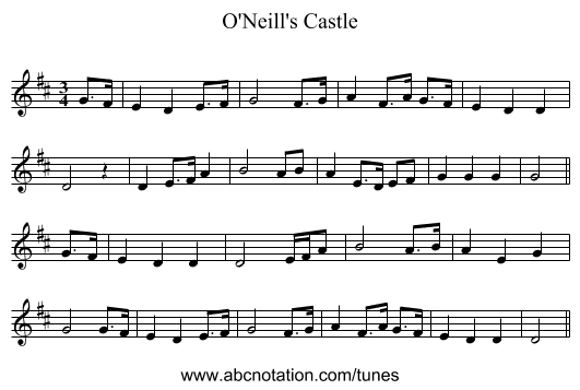O'Neill's Castle - staff notation