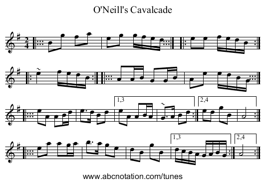 O'Neill's Cavalcade - staff notation