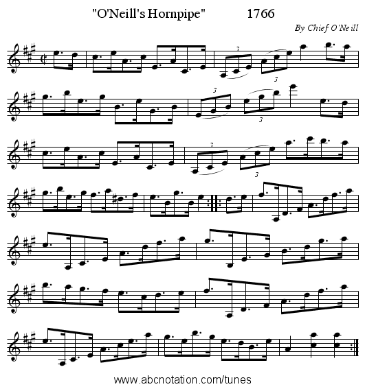 O'Neill's Hornpipe 1766 - staff notation