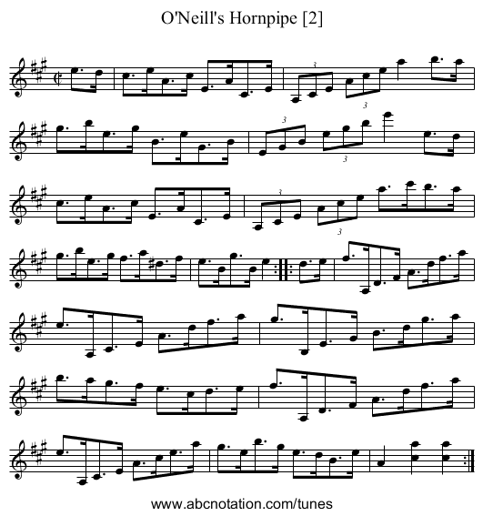 O'Neill's Hornpipe [2] - staff notation