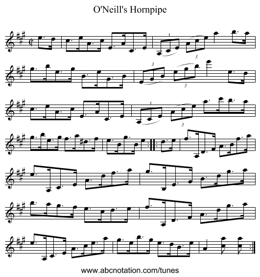 O'Neill's Hornpipe - staff notation