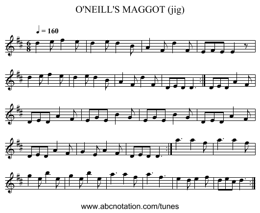 O'NEILL'S MAGGOT (jig) - staff notation
