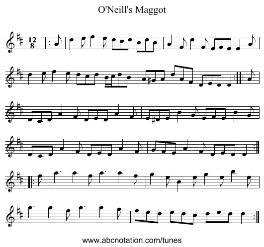 O'Neill's Maggot - staff notation