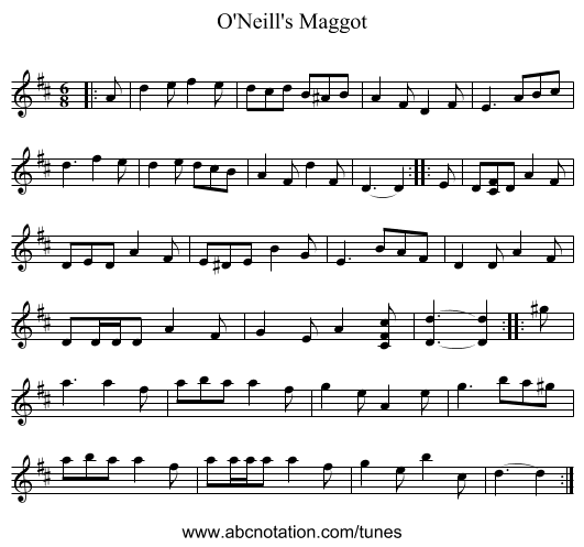 O'Neill's Maggot - staff notation