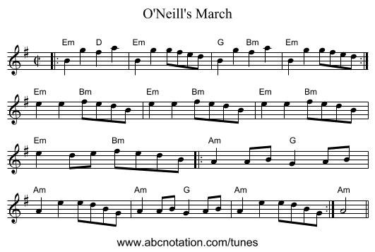 O'Neill's March - staff notation
