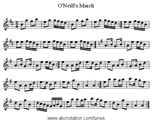 O'Neill's March - staff notation