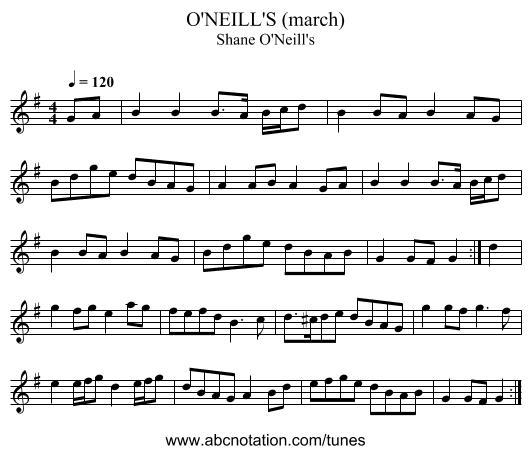 O'NEILL'S (march) - staff notation
