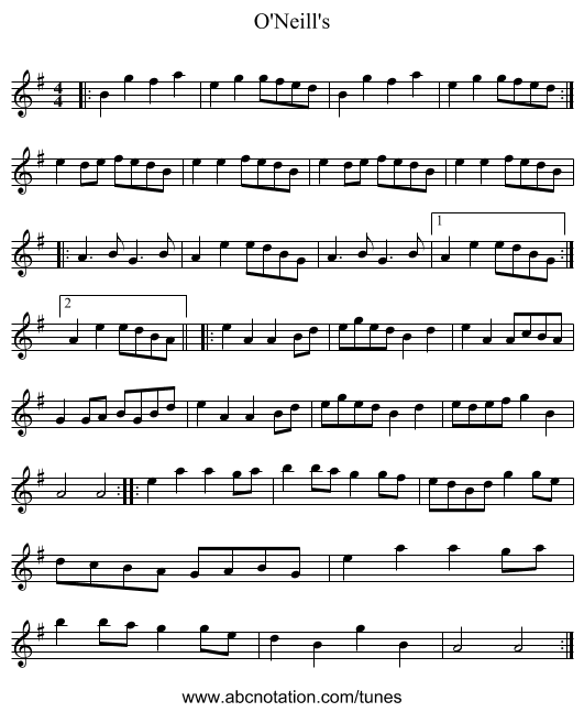 O'Neill's - staff notation