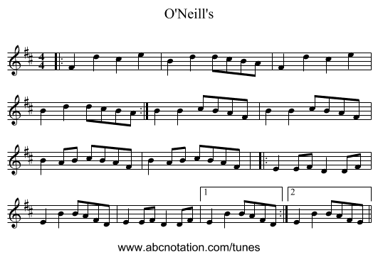 O'Neill's - staff notation