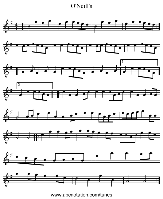 O'Neill's - staff notation