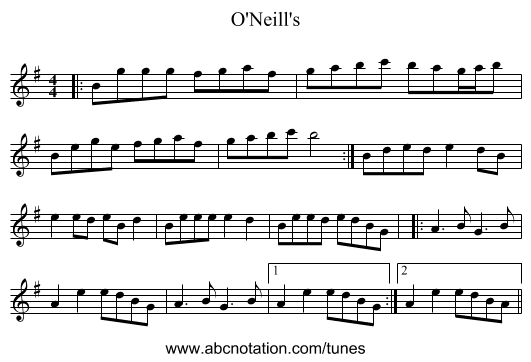 O'Neill's - staff notation