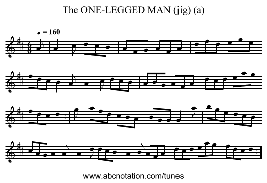 ONE-LEGGED MAN (jig) (a), The - staff notation