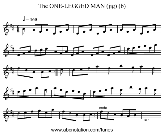 ONE-LEGGED MAN (jig) (b), The - staff notation