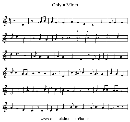 Only a Miner - staff notation