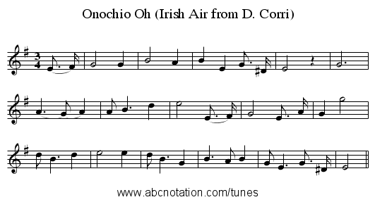 Onochio Oh (Irish Air from D. Corri) - staff notation