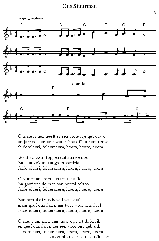 Ons Stuurman - staff notation