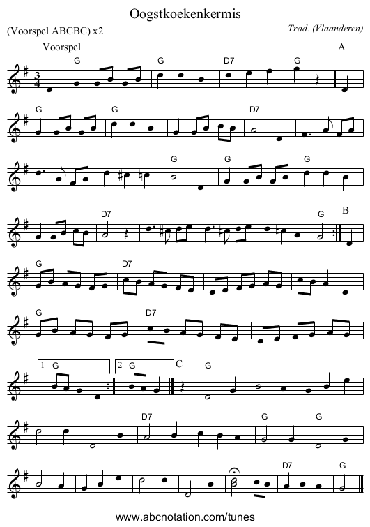 Oogstkoekenkermis - staff notation