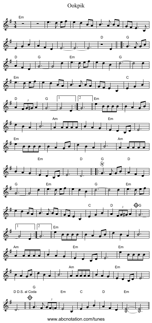 Ookpik - staff notation