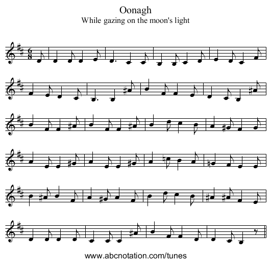 Oonagh - staff notation