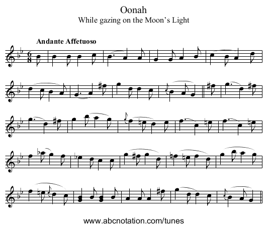 Oonah - staff notation