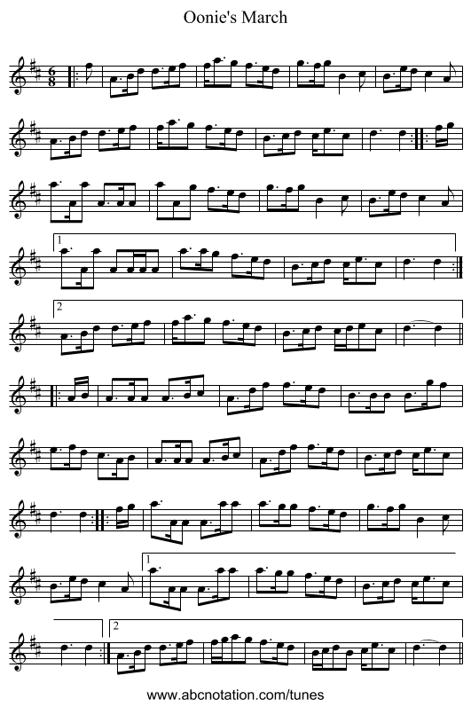 Oonie's March - staff notation