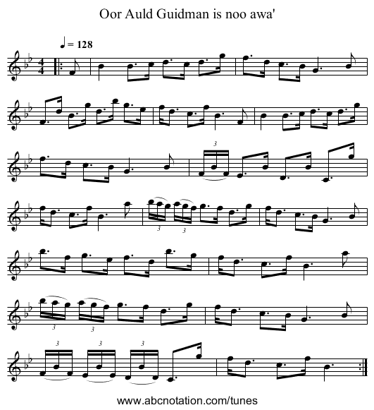 Oor Auld Guidman is noo awa' - staff notation