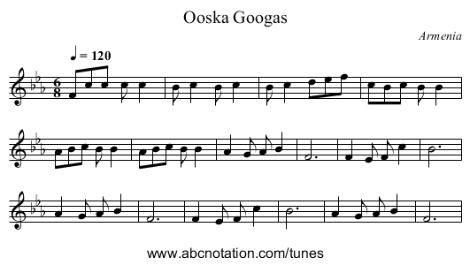 Ooska Googas - staff notation