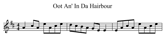 Oot An' In Da Hairbour - staff notation
