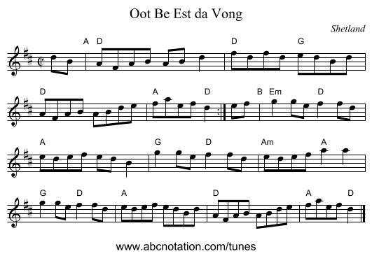 Oot Be Est da Vong - staff notation
