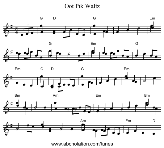 Oot Pik Waltz - staff notation