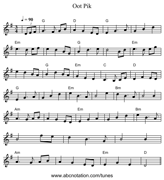 Oot Pik - staff notation