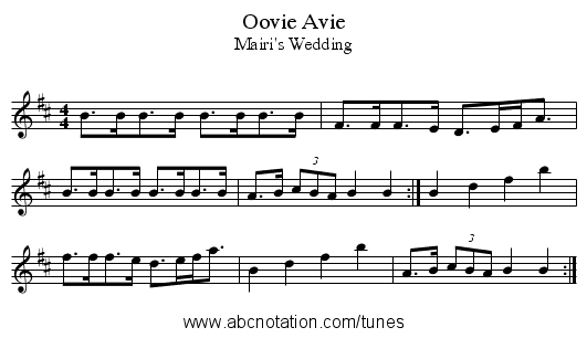 Oovie Avie - staff notation