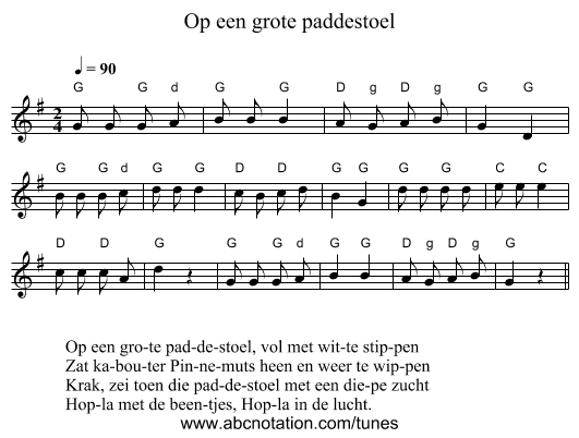 Op een grote paddestoel - staff notation