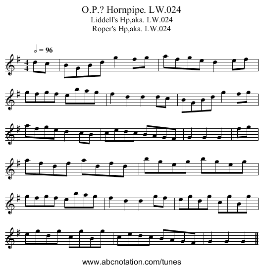 O.P.? Hornpipe. LW.024 - staff notation