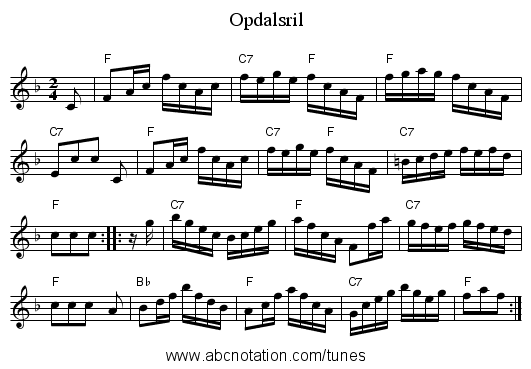 Opdalsril - staff notation