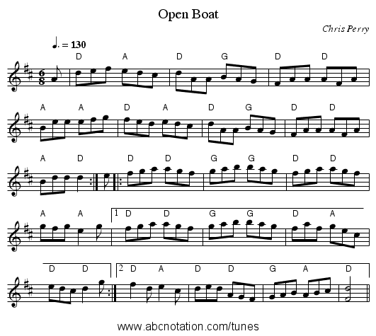 Open Boat - staff notation