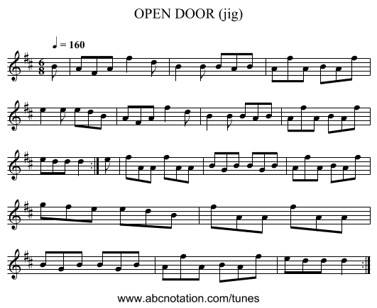 OPEN DOOR (jig) - staff notation
