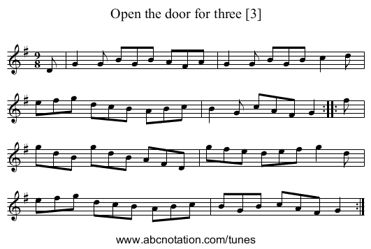 Open the door for three [3] - staff notation