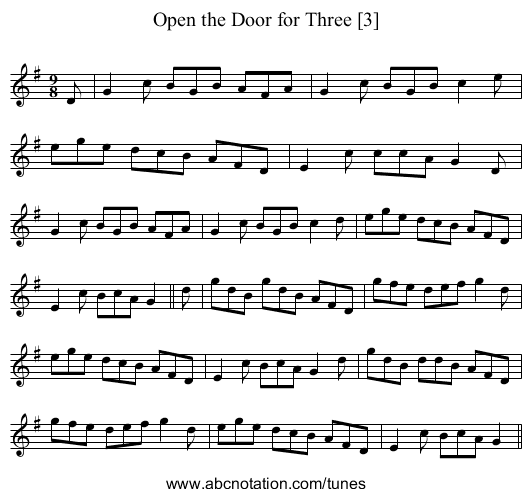 Open the Door for Three [3] - staff notation
