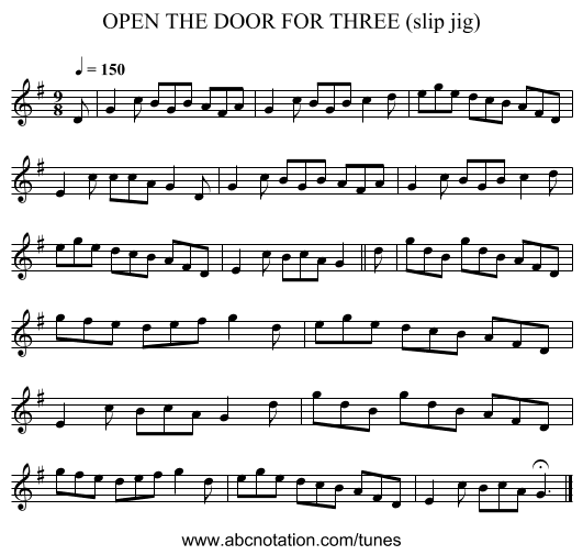 OPEN THE DOOR FOR THREE (slip jig) - staff notation