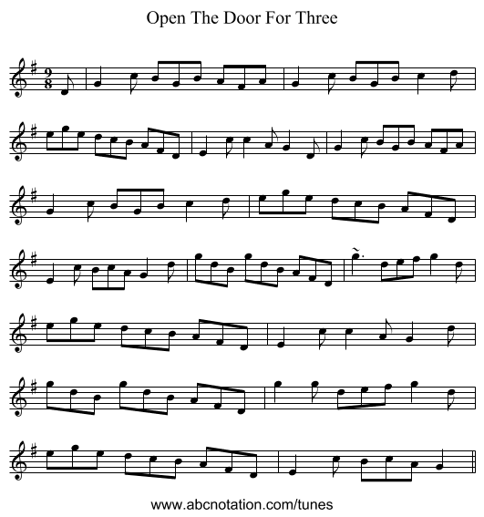 Open The Door For Three - staff notation