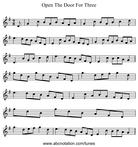 Open The Door For Three - staff notation